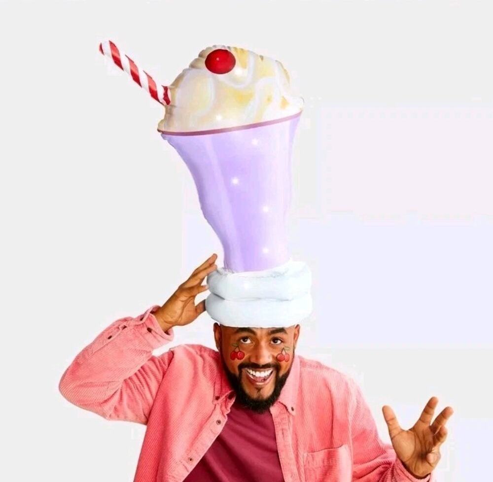 NEW Hyde & EEK! Adult Inflatable Light Up Milkshake Halloween Headpiece Costume